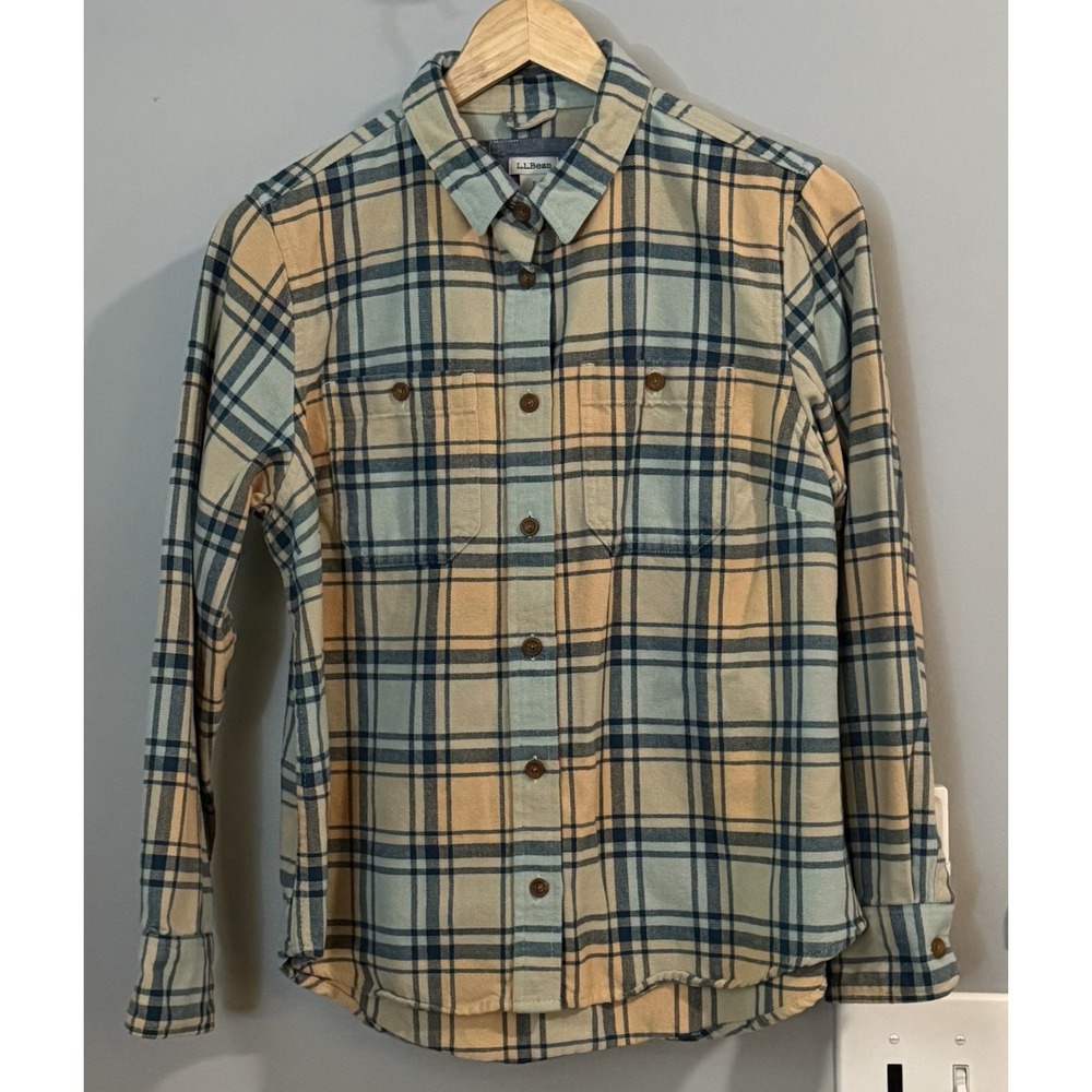 LL Bean Top‎ Scotch Plaid Cotton Flannel Button Up Lightweight Small Petite